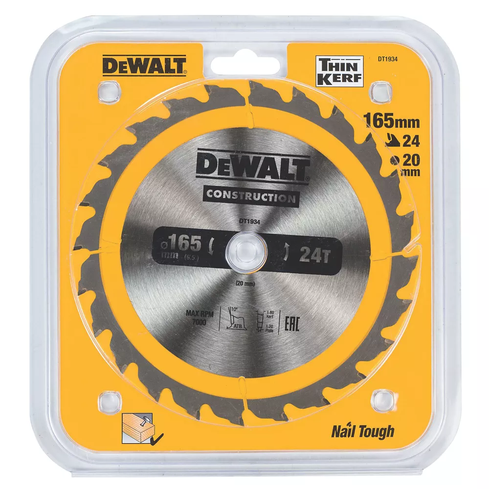 DeWalt Wood Construction Circular Saw Blade 165 X 20mm 24T 2 DeWalt Wood Construction Circular Saw Blade 165 X 20mm 24T - Image 2