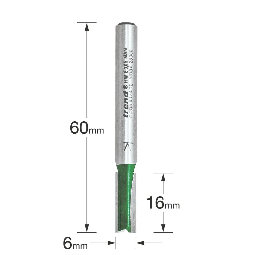 Trend C005X1/4TC 1/4" Shank Double-Flute Straight Router Cutter 6 X 16mm 3 Trend C005X1/4TC 1/4" Shank Double-Flute Straight Router Cutter 6 X 16mm - Image 3