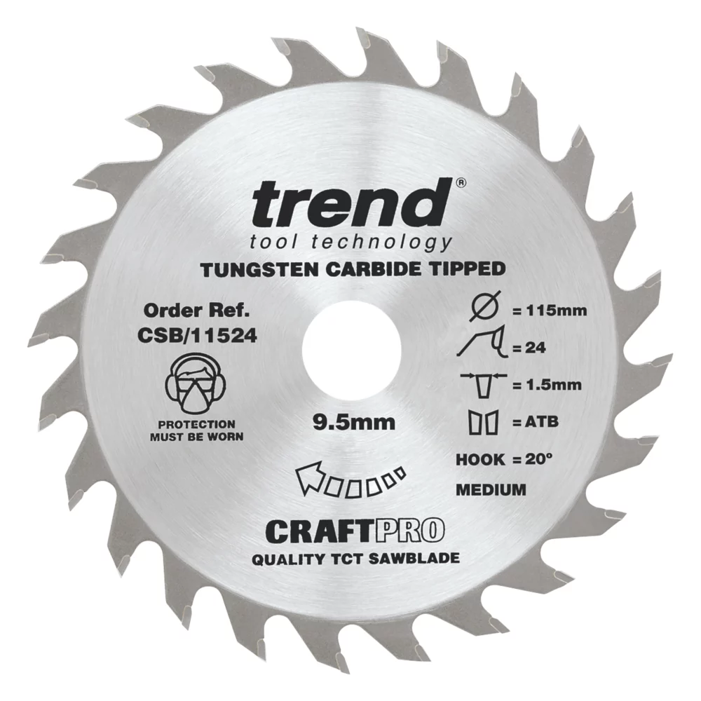 Trend CraftPo CSB/11524 Wood Thin Kerf Combination Circular Saw Blade For Cordless Saws 115 X 9.5mm 24T 1 Trend CraftPo CSB/11524 Wood Thin Kerf Combination Circular Saw Blade For Cordless Saws 115 X 9.5mm 24T