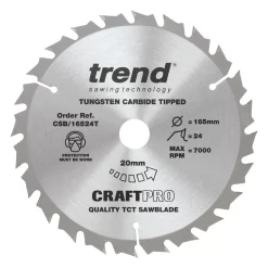 Trend CraftPo CSB/16524T Wood Thin Kerf Combination Circular Saw Blade For Cordless Saws 165 X 20mm 24T