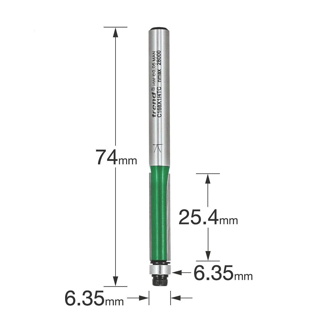 Trend C168X1/4TC 1/4" Shank Double-Flute Straight Bearing-Guided Trimmer 6.35 X 25.4mm 3 Trend C168X1/4TC 1/4" Shank Double-Flute Straight Bearing-Guided Trimmer 6.35 X 25.4mm - Image 3