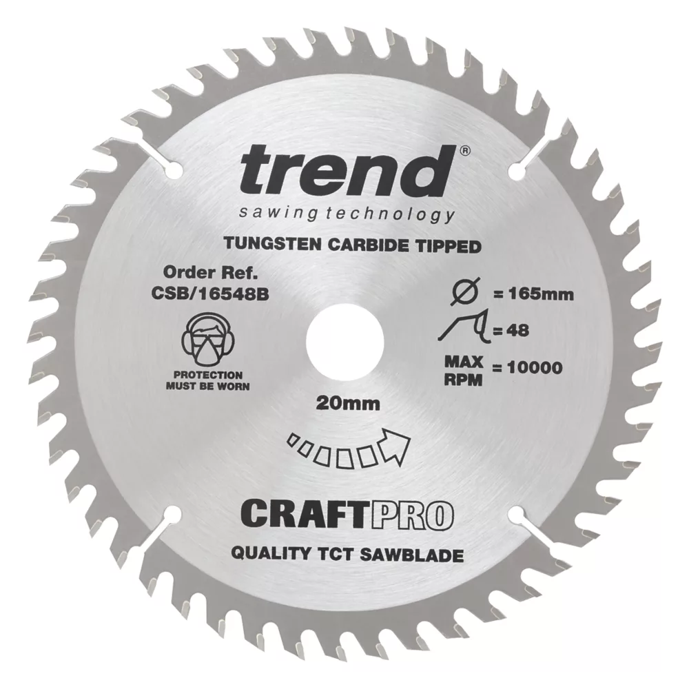 Trend CraftPo CSB/16548B Wood Plunge Saw Blade 165 X 20mm 48T 1 Trend CraftPo CSB/16548B Wood Plunge Saw Blade 165 X 20mm 48T