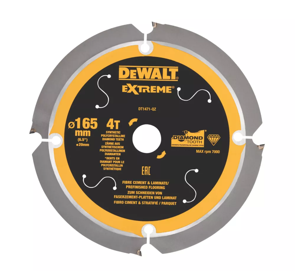 DeWalt EXTREME Fibre Cement Diamond Tooth Circular Saw Blade 165 X 20mm 4T 1 DeWalt EXTREME Fibre Cement Diamond Tooth Circular Saw Blade 165 X 20mm 4T