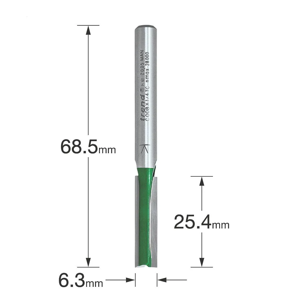 Trend C008X1/4TC 1/4" Shank Double-Flute Straight Router Cutter 6.35 X 25.4mm 3 Trend C008X1/4TC 1/4" Shank Double-Flute Straight Router Cutter 6.35 X 25.4mm - Image 3