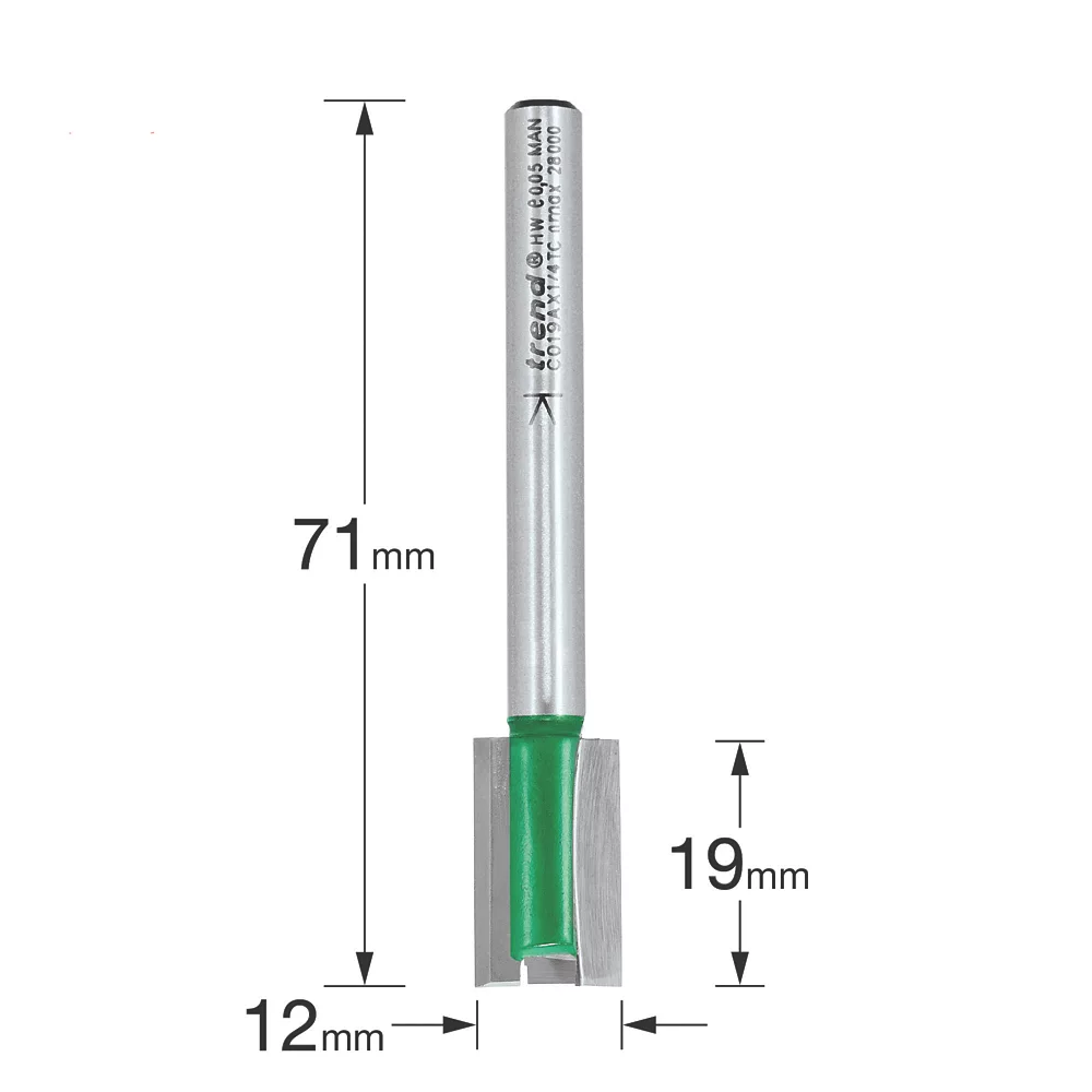 Trend C019AX1/4TC 1/4" Shank Double-Flute Straight Router Cutter 12 X 19mm 3 Trend C019AX1/4TC 1/4" Shank Double-Flute Straight Router Cutter 12 X 19mm - Image 3
