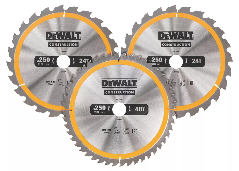 DeWalt Wood/Plastic Circular Saw Blade Set 250 X 30mm 24 / 48T 3 Pack 1 DeWalt Wood/Plastic Circular Saw Blade Set 250 X 30mm 24 / 48T 3 Pack