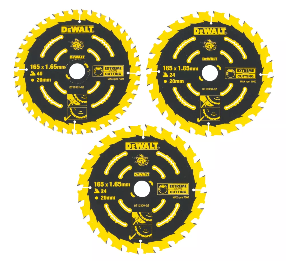 DeWalt Wood Extreme Circular Saw Blade 165 X 20mm 24 / 40T 3 Pack 1 DeWalt Wood Extreme Circular Saw Blade 165 X 20mm 24 / 40T 3 Pack
