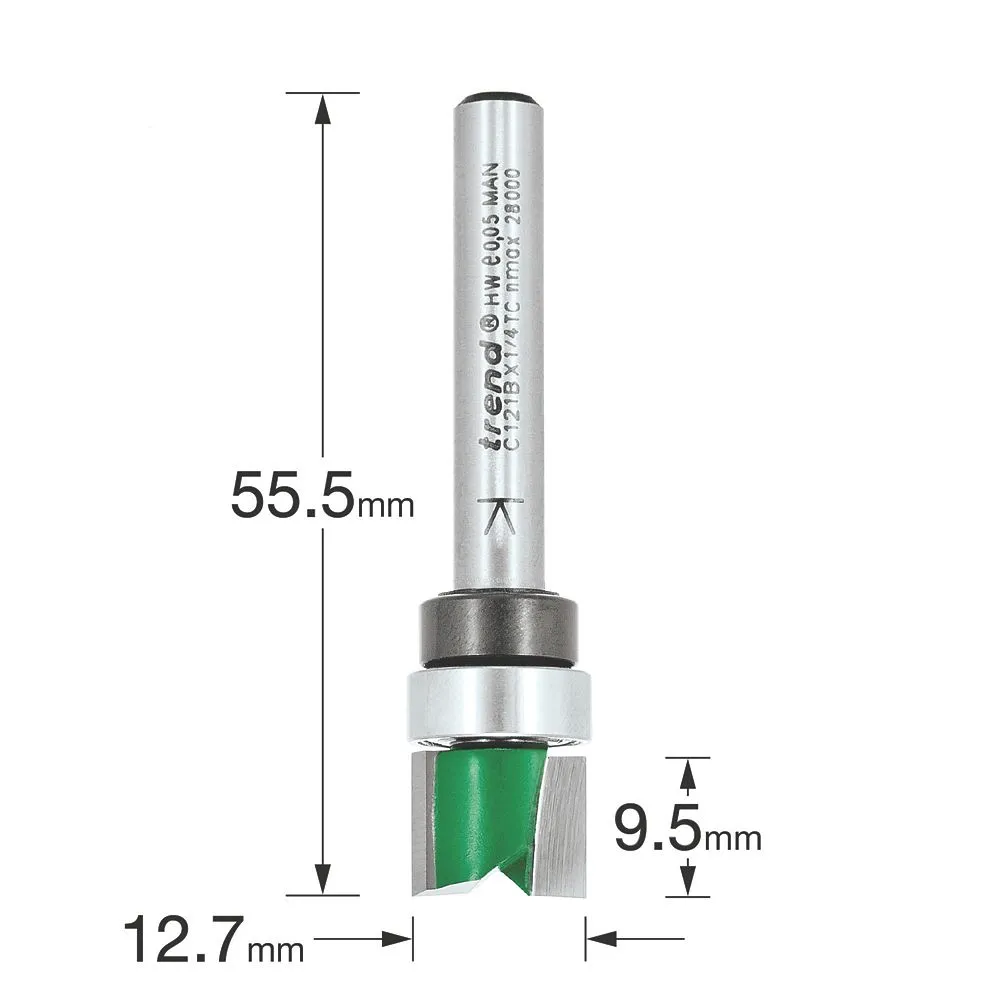 Trend C121BX1/4TC 1/4" Shank Double-Flute Straight Bearing-Guided Template Profiler 12.7 X 9.5mm 3 Trend C121BX1/4TC 1/4" Shank Double-Flute Straight Bearing-Guided Template Profiler 12.7 X 9.5mm - Image 3