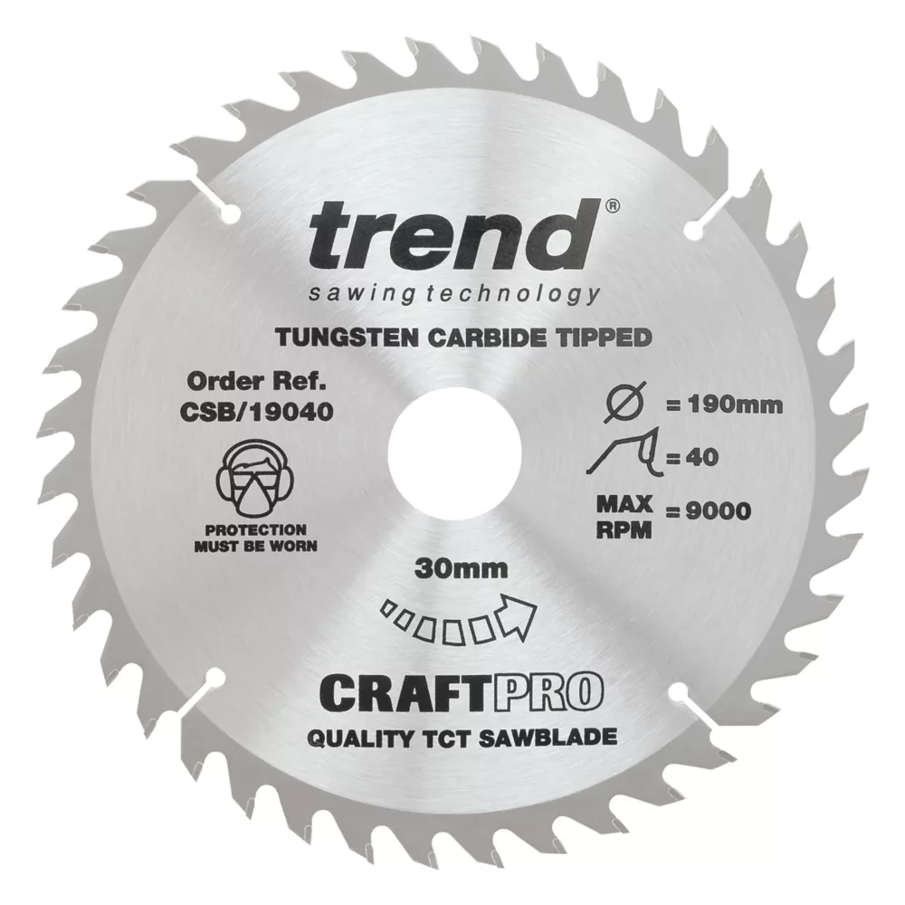 Trend CraftPo CSB/19040 Wood Circular Saw Blade 190 X 30mm 40T 1 Trend CraftPo CSB/19040 Wood Circular Saw Blade 190 X 30mm 40T