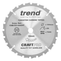 Trend CraftPo CSB/CC18424T Wood Crosscut Circular Saw Blade 184 X 16mm 24T