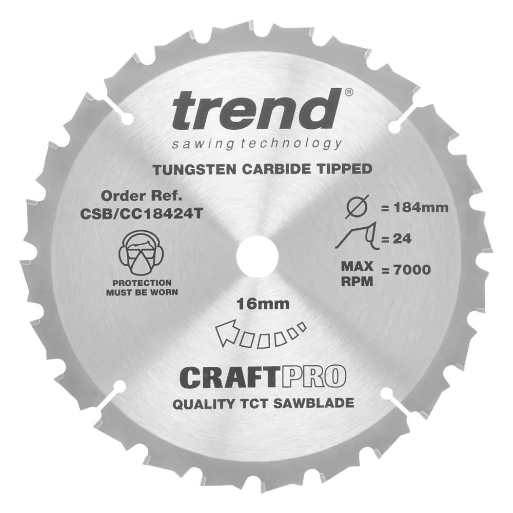 Trend CraftPo CSB/CC18424T Wood Crosscut Circular Saw Blade 184 X 16mm 24T 1 Trend CraftPo CSB/CC18424T Wood Crosscut Circular Saw Blade 184 X 16mm 24T