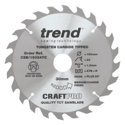 Trend CraftPo CSB/19024TC Wood Thin Kerf Circular Saw Blade For Cordless Saws 190 X 30mm 24T