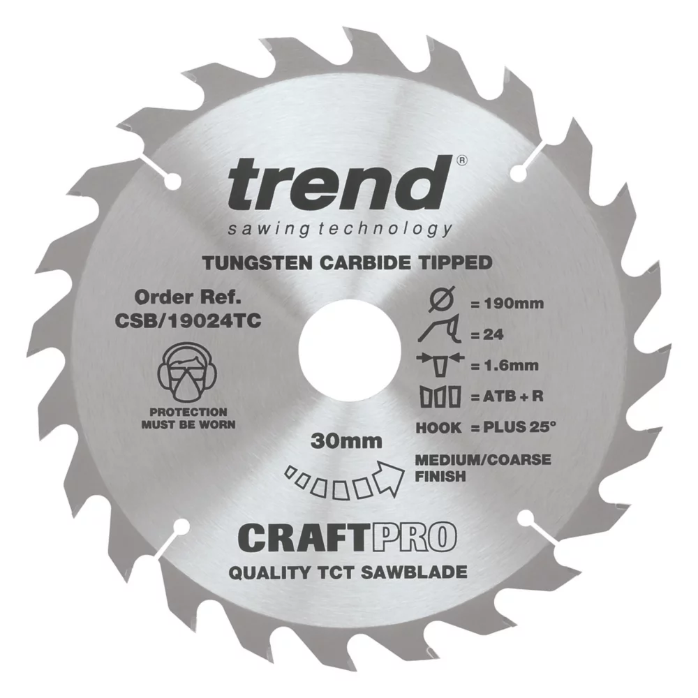 Trend CraftPo CSB/19024TC Wood Thin Kerf Circular Saw Blade For Cordless Saws 190 X 30mm 24T 1 Trend CraftPo CSB/19024TC Wood Thin Kerf Circular Saw Blade For Cordless Saws 190 X 30mm 24T