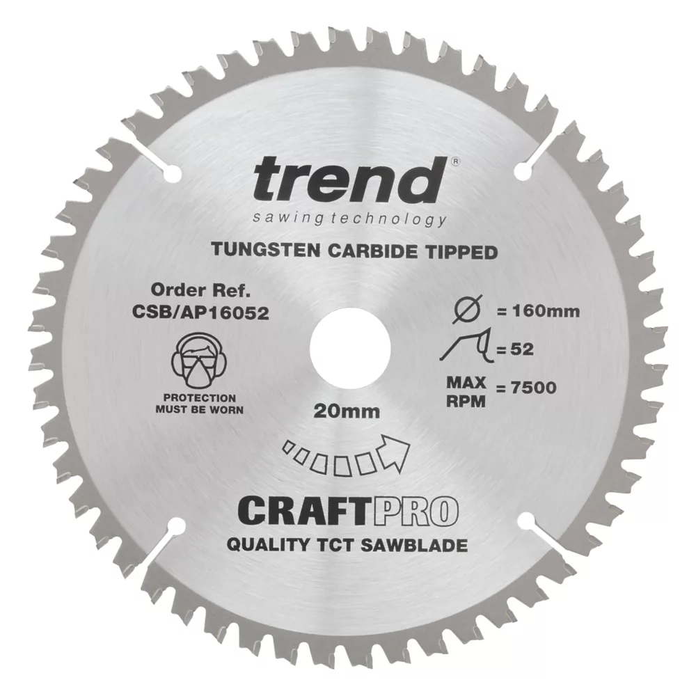 Trend CraftPo CSB/AP16052 Aluminium Plunge Saw Blade 160 X 20mm 52T 1 Trend CraftPo CSB/AP16052 Aluminium Plunge Saw Blade 160 X 20mm 52T