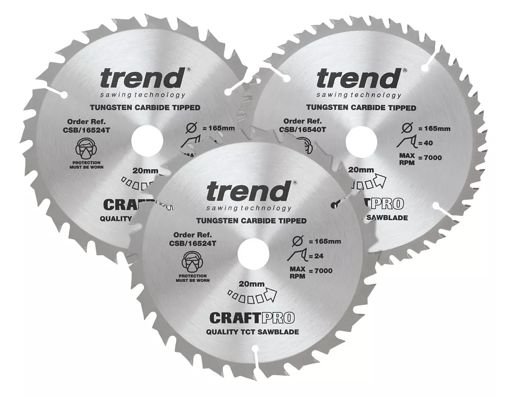 Trend CraftPro Wood Circular Saw Blades 165 X 20mm 24 / 40T 3 Pack 1 Trend CraftPro Wood Circular Saw Blades 165 X 20mm 24 / 40T 3 Pack