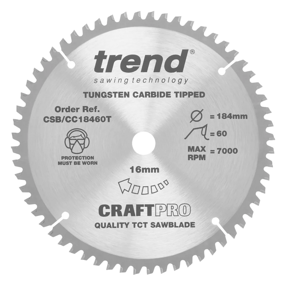 Trend CraftPo CSB/CC18460T Wood Crosscut Circular Saw Blade 184 X 16mm 60T 1 Trend CraftPo CSB/CC18460T Wood Crosscut Circular Saw Blade 184 X 16mm 60T