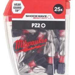 Milwaukee Shockwave 1/4" Straight Shank PZ2 Screwdriver Bits 25 Pack