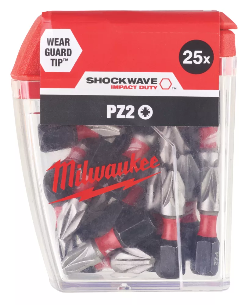 Milwaukee Shockwave 1/4" Straight Shank PZ2 Screwdriver Bits 25 Pack 1 Milwaukee Shockwave 1/4" Straight Shank PZ2 Screwdriver Bits 25 Pack