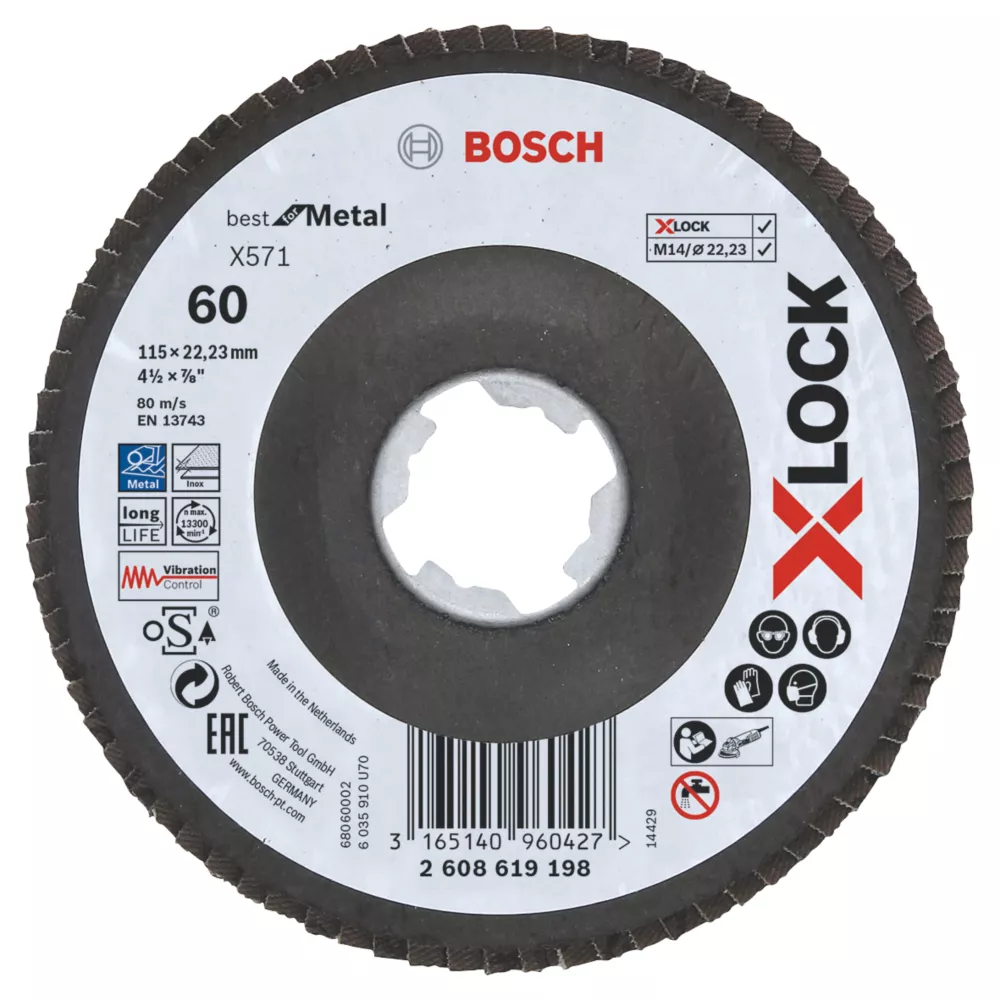 Bosch X-Lock Flap Disc 115mm 60 Grit 1 Bosch X-Lock Flap Disc 115mm 60 Grit