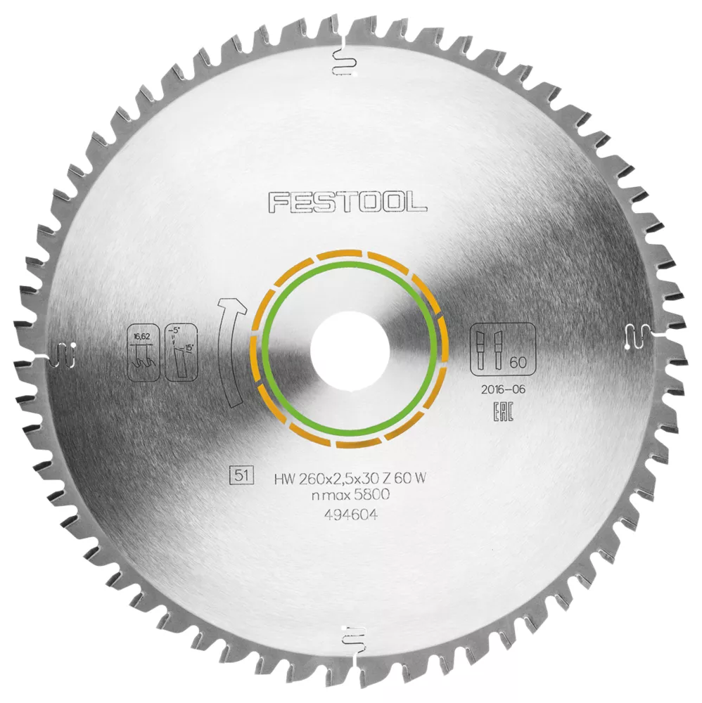 Festool Wood/Plastic TCT Circular Saw Blade 260 X 30mm 60T 1 Festool Wood/Plastic TCT Circular Saw Blade 260 X 30mm 60T