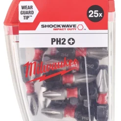 Milwaukee Shockwave 1/4" Straight Shank PH2 Screwdriver Bits 25 Pack