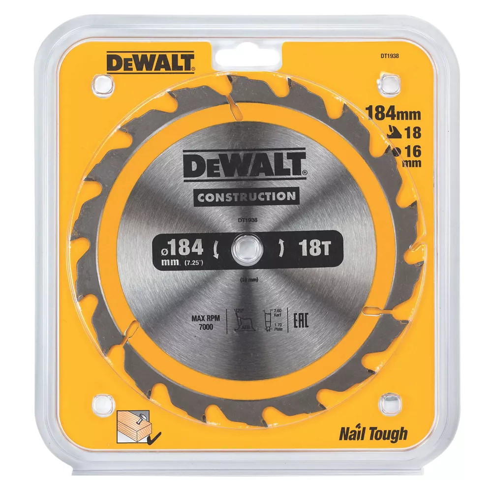 DeWalt Hardwood Construction Circular Saw Blade 184 X 16mm 18T 2 DeWalt Hardwood Construction Circular Saw Blade 184 X 16mm 18T - Image 2