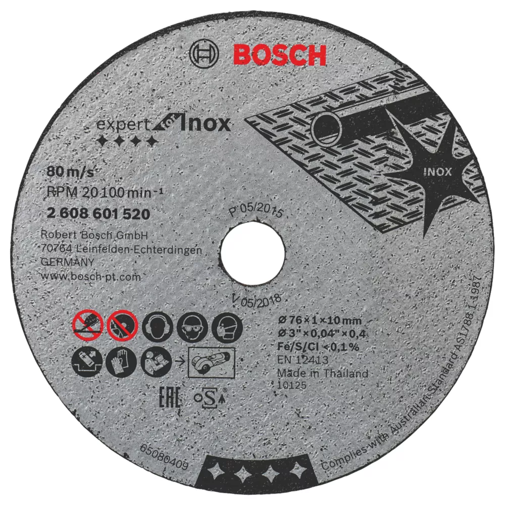 Bosch Expert Stainless Steel Cutting Discs 3" (76mm) X 1 X 10mm 5 Pack 1 Bosch Expert Stainless Steel Cutting Discs 3" (76mm) X 1 X 10mm 5 Pack