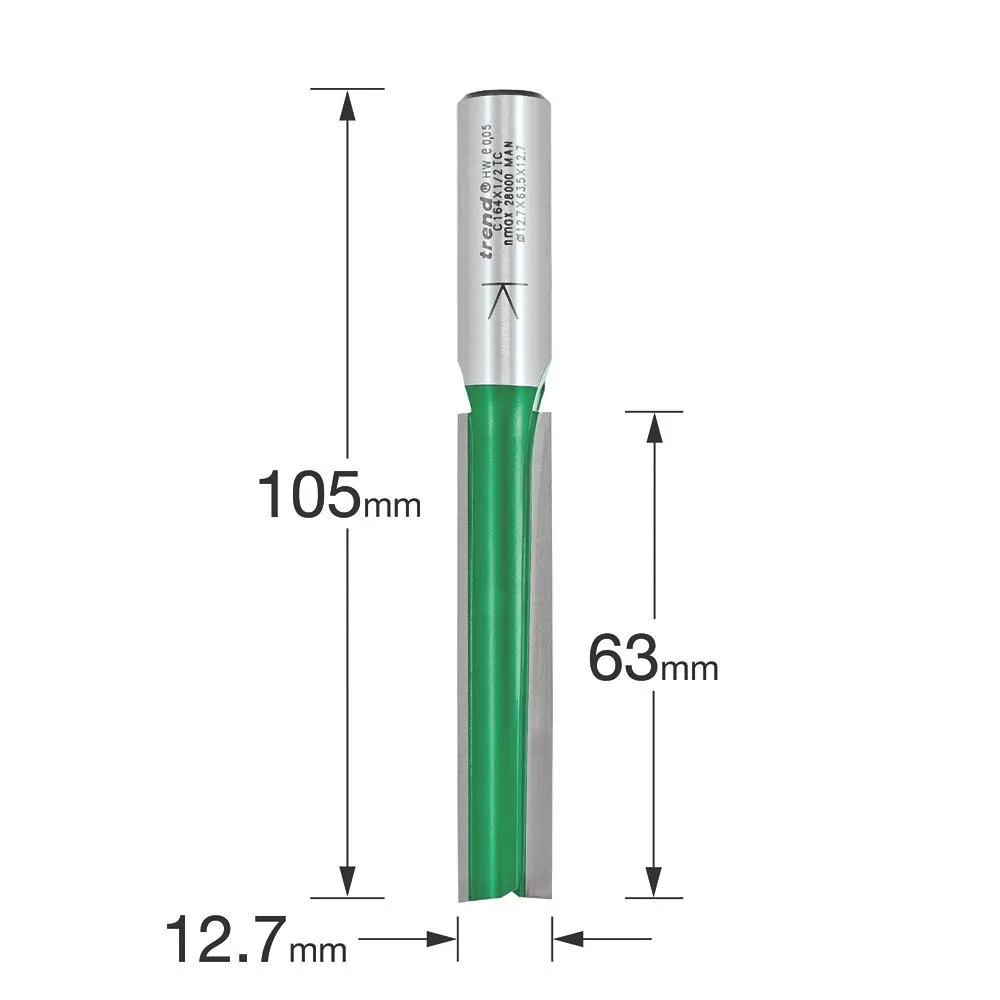 Trend C164X1/2TC 1/2" Shank Double-Flute Straight Worktop Router Cutter 12.7 X 63mm 3 Trend C164X1/2TC 1/2" Shank Double-Flute Straight Worktop Router Cutter 12.7 X 63mm - Image 3