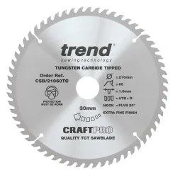 Trend CraftPo CSB/21060TC Wood Thin Kerf Circular Saw Blade For Cordless Saws 210 X 30mm 60T