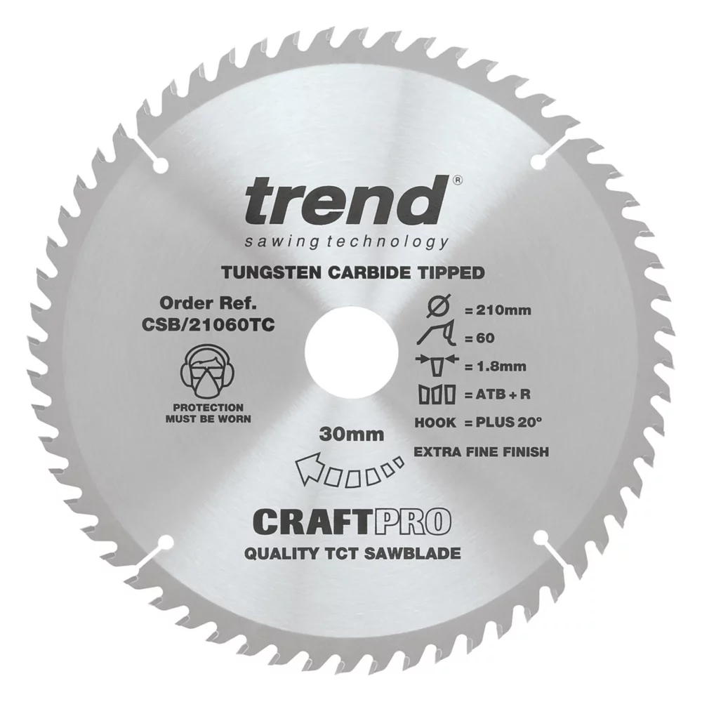 Trend CraftPo CSB/21060TC Wood Thin Kerf Circular Saw Blade For Cordless Saws 210 X 30mm 60T 1 Trend CraftPo CSB/21060TC Wood Thin Kerf Circular Saw Blade For Cordless Saws 210 X 30mm 60T