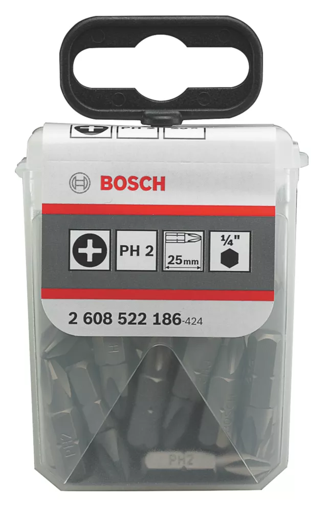 Bosch 1/4" Hex Shank PH2 Screwdriver Bits 25 Pack 1 Bosch 1/4" Hex Shank PH2 Screwdriver Bits 25 Pack