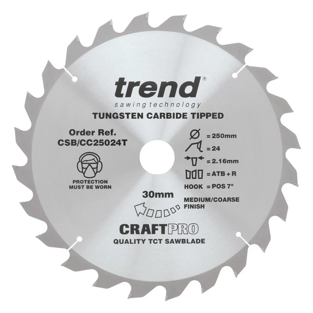 Trend CraftPo CSB/CC25024T Wood Crosscut Circular Saw Blade 250 X 30mm 24T 1 Trend CraftPo CSB/CC25024T Wood Crosscut Circular Saw Blade 250 X 30mm 24T