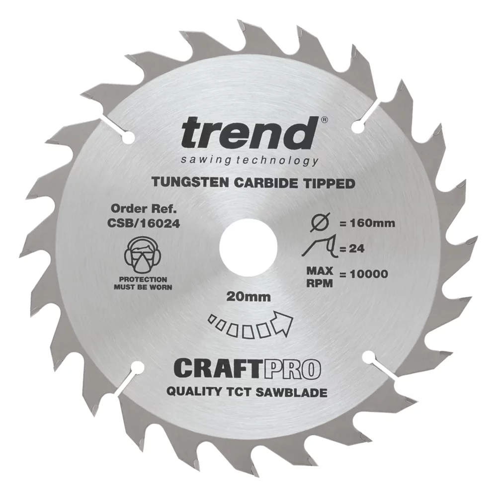 Trend CraftPo CSB/16024 Wood Circular Saw Blade 160 X 20mm 24T 1 Trend CraftPo CSB/16024 Wood Circular Saw Blade 160 X 20mm 24T