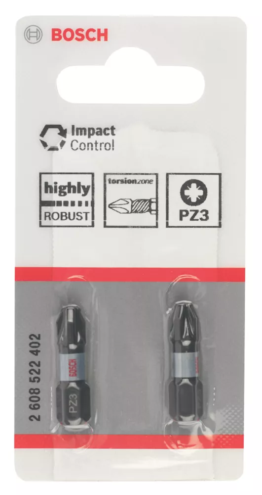 Bosch 1/4" Hex Shank PZ3 Impact Control Screwdriver Bits 2 Pack 2 Bosch 1/4" Hex Shank PZ3 Impact Control Screwdriver Bits 2 Pack - Image 2