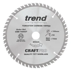 Trend CraftPo CSB/16552T Wood Thin Kerf Circular Saw Blade For Cordless Saws 165 X 20mm 52T