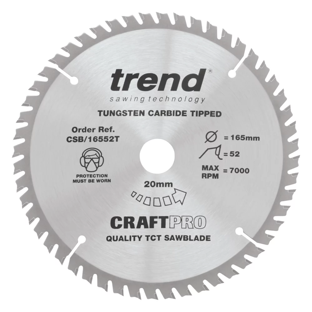 Trend CraftPo CSB/16552T Wood Thin Kerf Circular Saw Blade For Cordless Saws 165 X 20mm 52T 1 Trend CraftPo CSB/16552T Wood Thin Kerf Circular Saw Blade For Cordless Saws 165 X 20mm 52T