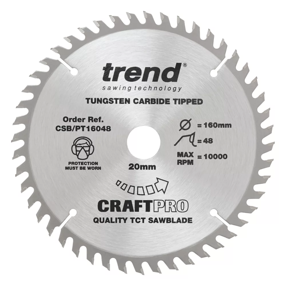 Trend CraftPo CSB/PT16048 Wood Plunge Saw Blade 160 X 20mm 48T 1 Trend CraftPo CSB/PT16048 Wood Plunge Saw Blade 160 X 20mm 48T